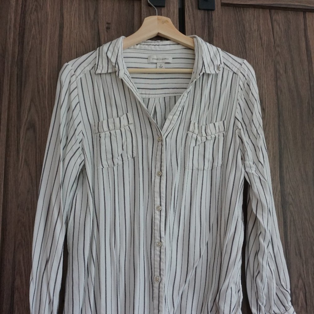 Button Down Long Sleeved Striped Shirt